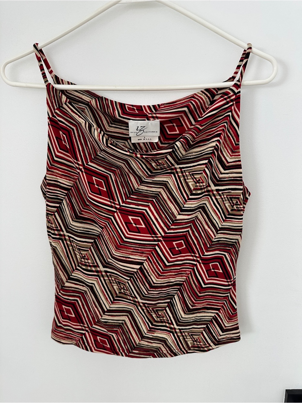 Byer California Red & Cream Geometric Spaghetti Strap Cami